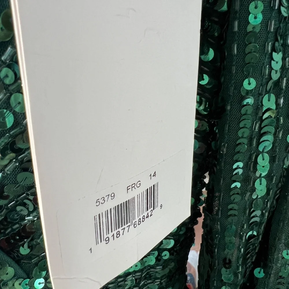 NWT Mac Duggal 5379 [14] Emerald Green Sequined Wrap Maxi Evening Gown Wicked - Picture 11 of 11